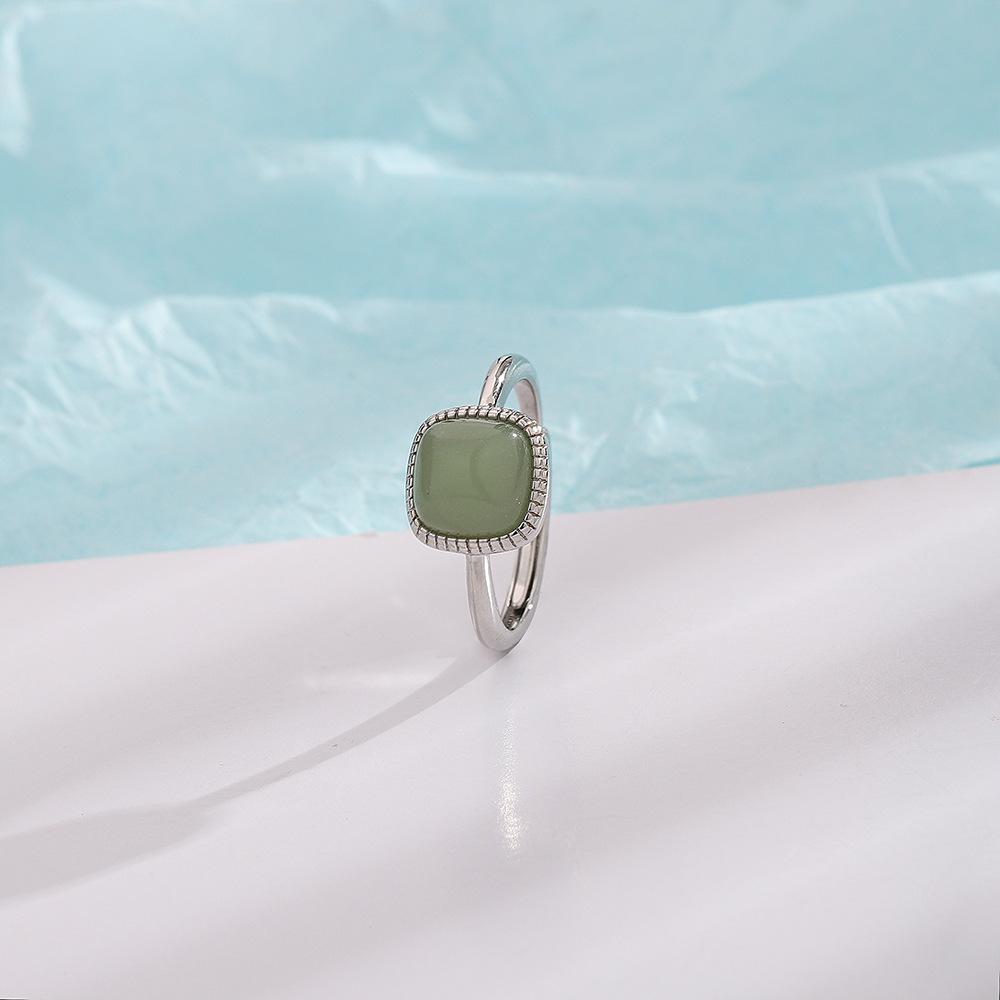 Трехмерный дизайн Хэтяньский нефрит квадратное открытое кольцо китайский стиль узор ремесло легкая роскошь женская медь циркон