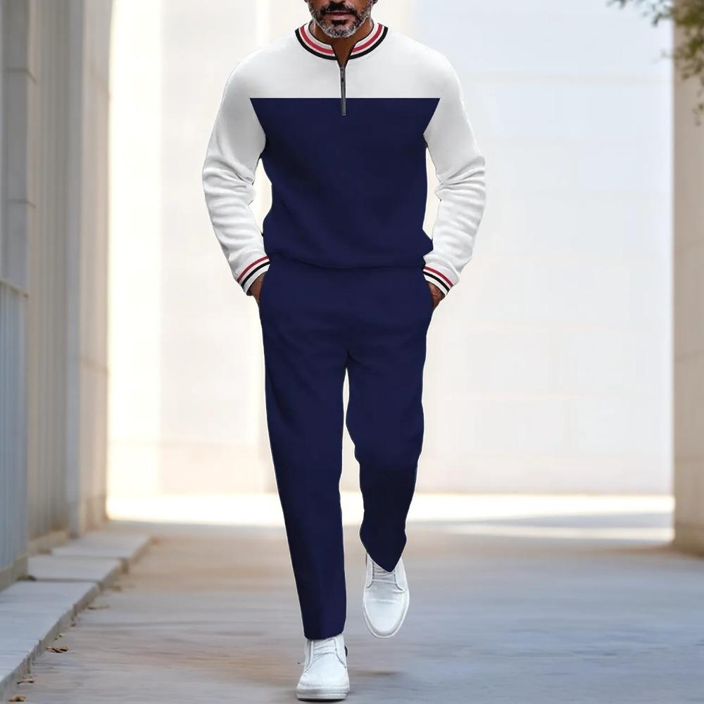 Весенне-осенняя модная уличная одежда Мужской комплект из двух предметов с длинным рукавом, на молнии до середины, со стойкой, брюки, спортивная одежда, мужская одежда