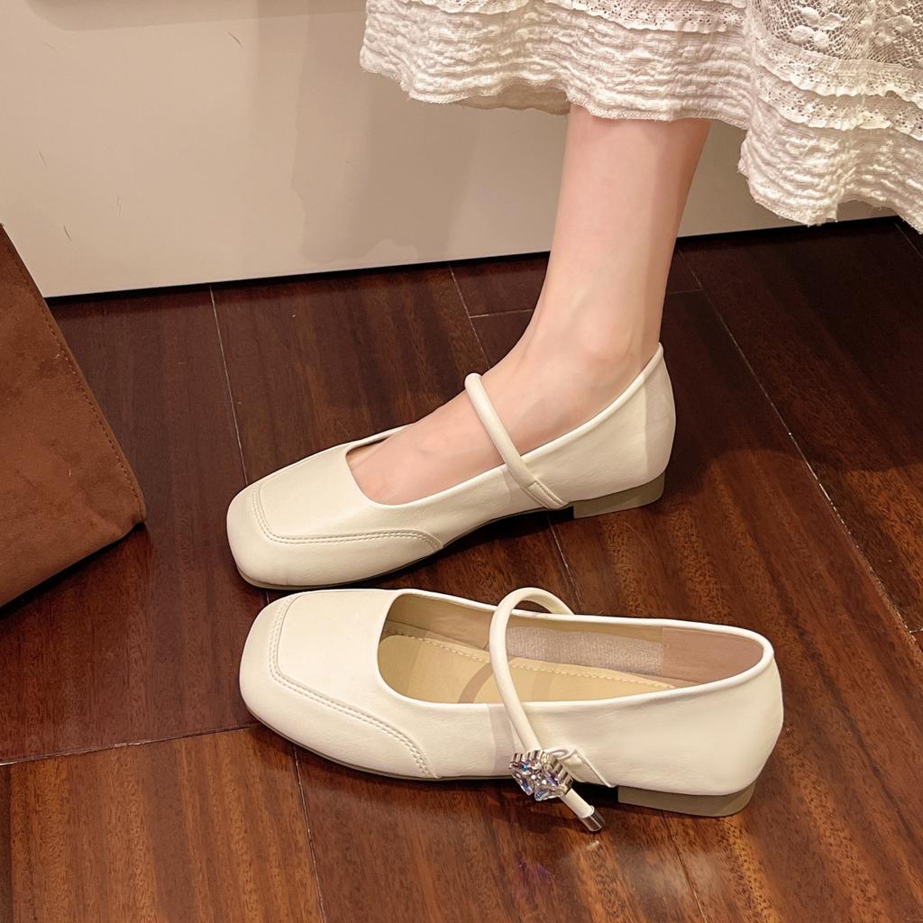 Темпераментные туфли-лодочки женские 2025 новые весенне-осенние туфли Мэри Джейн на среднем каблуке с квадратным носком, маленькие кожаные туфли
