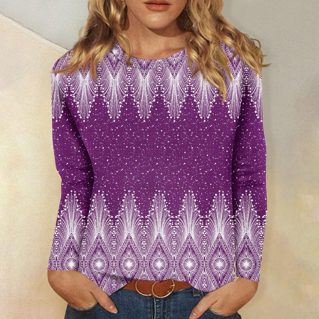 Long Sleeve Shirts For Women Cute Print Graphic Tees Blouses Casual Plus Size Basic Tops Pullover