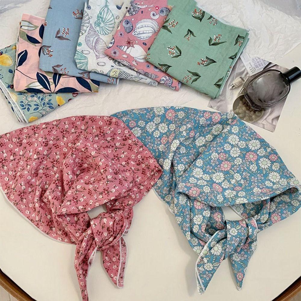Neckerchief Flower Print Scarves Hair Band Printed Silk Scarf Sweet Headscarf Daily