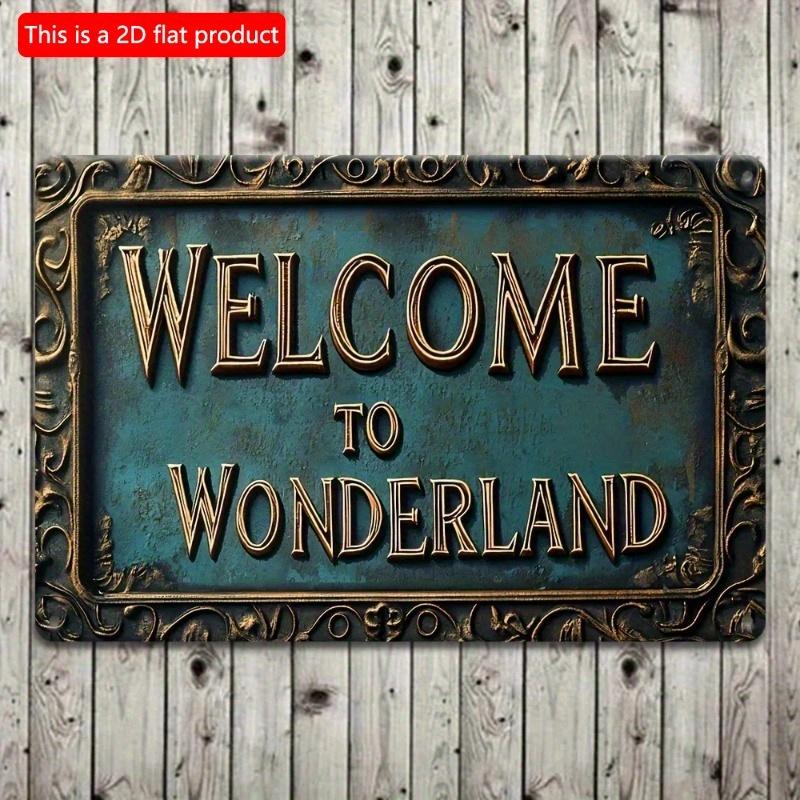 2D Flat Wooden Sign 30*20cm "Welcome To Wonderland" Vintage Wooden Sign Retro Wooden Wall Decor Ideal for Garage Porch Cafe Bar Indoor Outdoor Spaces