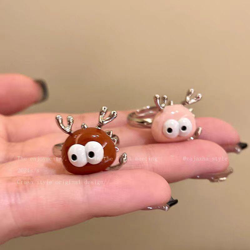 Charming Big-Eyed Open Ring for Girls – Unique, Fashionable, and Personalized Index Finger Ring, Perfect for Besties and Couples.