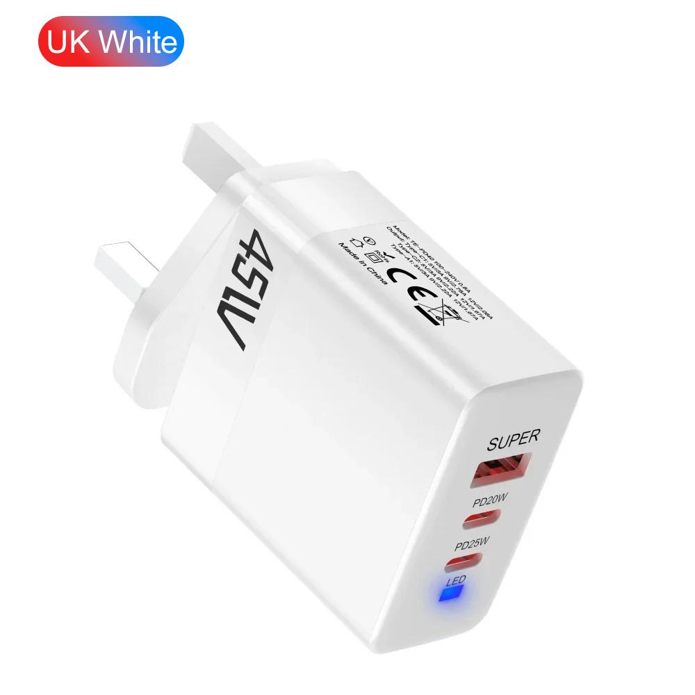 45 Вт 3 порта USB PD зарядное устройство быстрая зарядка QC3.0 EU/US/UK вилка настенное зарядное устройство адаптер для iPhone Xiaomi Samsung