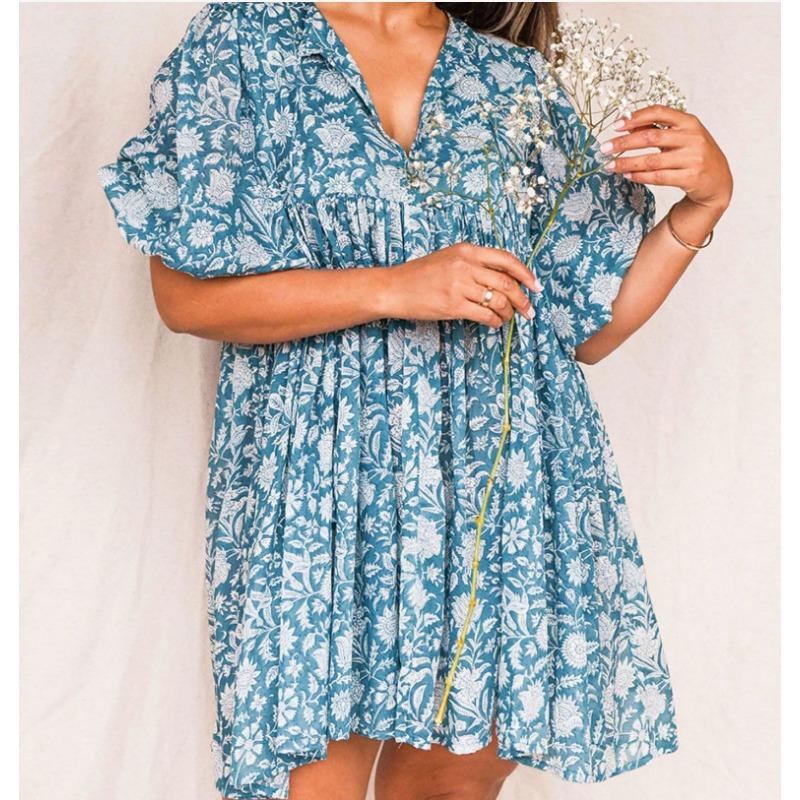 Летнее женское платье Модные большие ярды со свободными бретелями Персонализированные литературные ретро платья с принтом в европейском и американском стиле