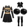 Cheer Leader Halloween Costume for Girls Long Sleeve Dress Outfit with Pom Poms for Cheerleading Dancing