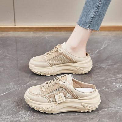 Сетчатые дышащие без каблука маленькие белые туфли женские летние тонкие сетчатые туфли новые на толстой подошве повседневные с закрытым носком полушлепанцы