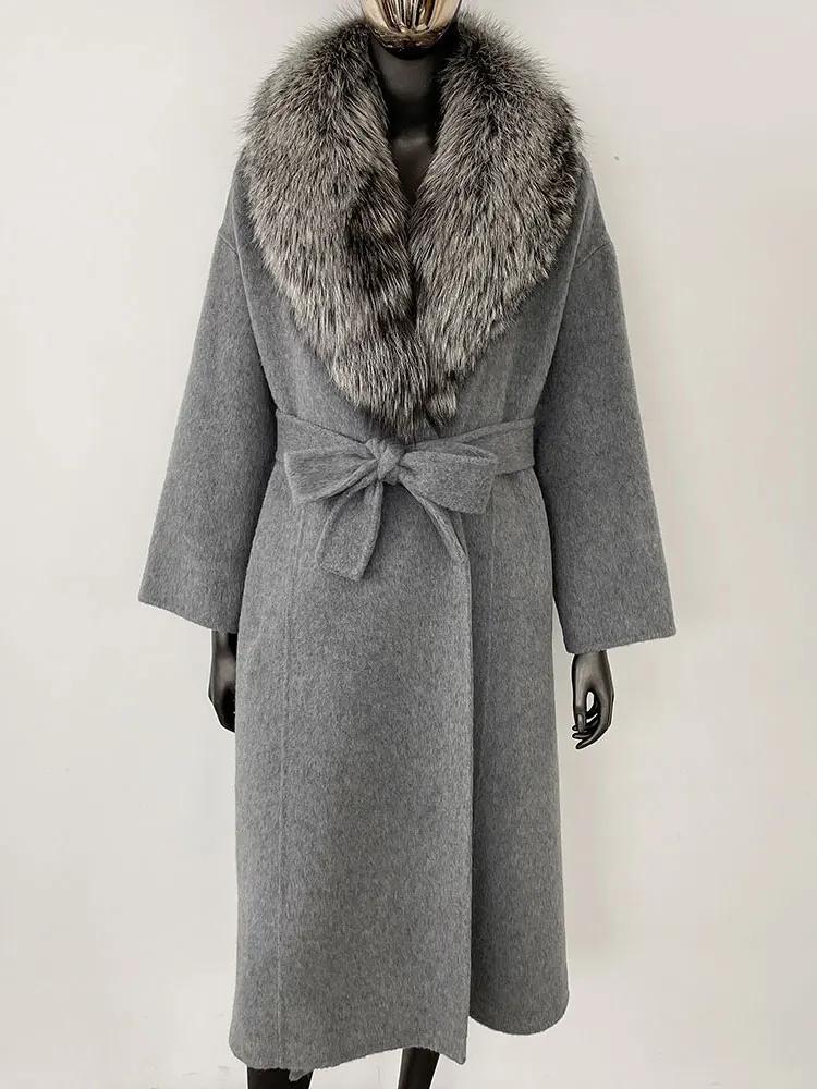 OFTBUY Натуральная шуба 2024 года, женская верхняя одежда больших размеров, зимняя женская куртка с воротником из натурального меха лисы и капюшоном, пальто из кашемировой шерсти