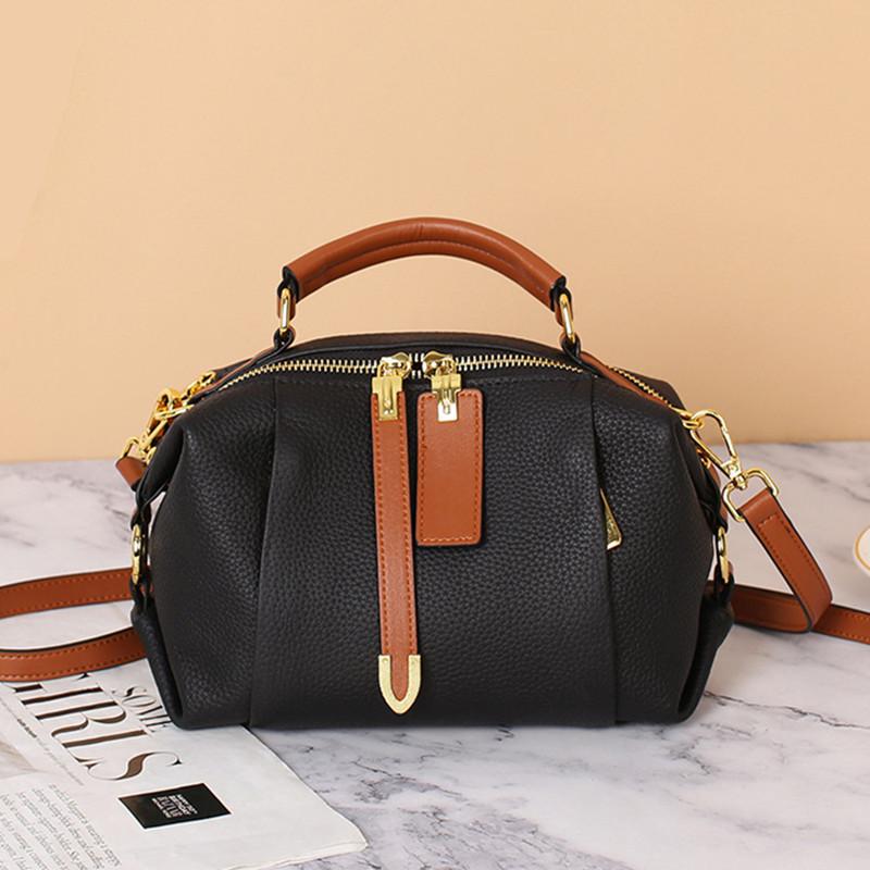 2025 High-end Genuine Leather Vintage Boston Pillow Bag Luxury Designer Tote Lady Stylish Cowhide Handbag Shoulder Crossbody Bag
