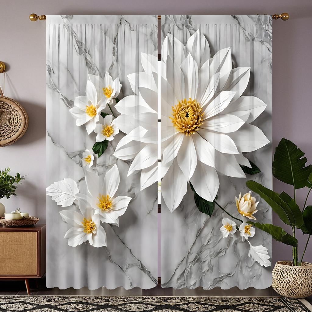 Комплект из 2 предметов HD Кремовый стиль Абстрактные цветочные украшения занавески Белый галстук цифровая печать занавески Домашнее украшение стиль Украшения