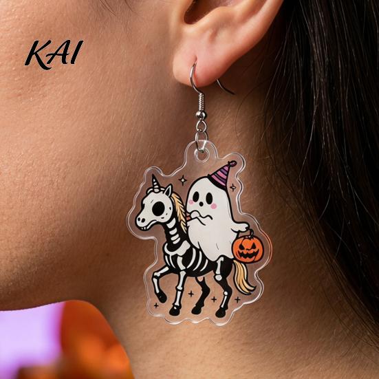Lightweight Cartoon Pendant 1 Pair Acrylic Halloween Earrings for Women, 2D Flat Cute Holiday Party Accessories Ghost Skull Dangle Drop Earrings,