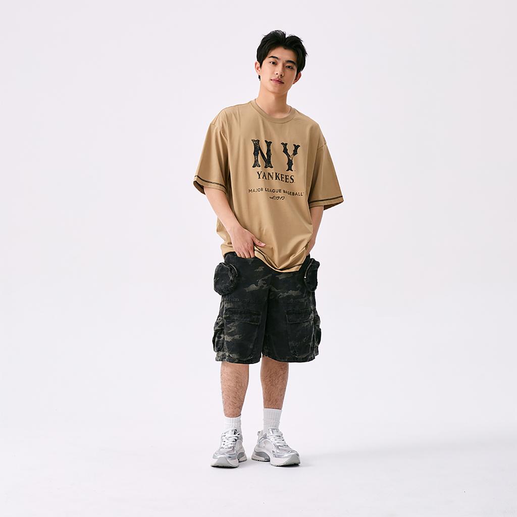 New MLB New York Yankees Basic Collection SS25 T Shirt Unisex Light Camel 3ATSB1153-50CAL