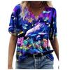 3D Marine Animal Print Women's Short T-shirt Summer 2025 Fashion Street Fashion Women's T-shirt Casual V-neck Loose Top