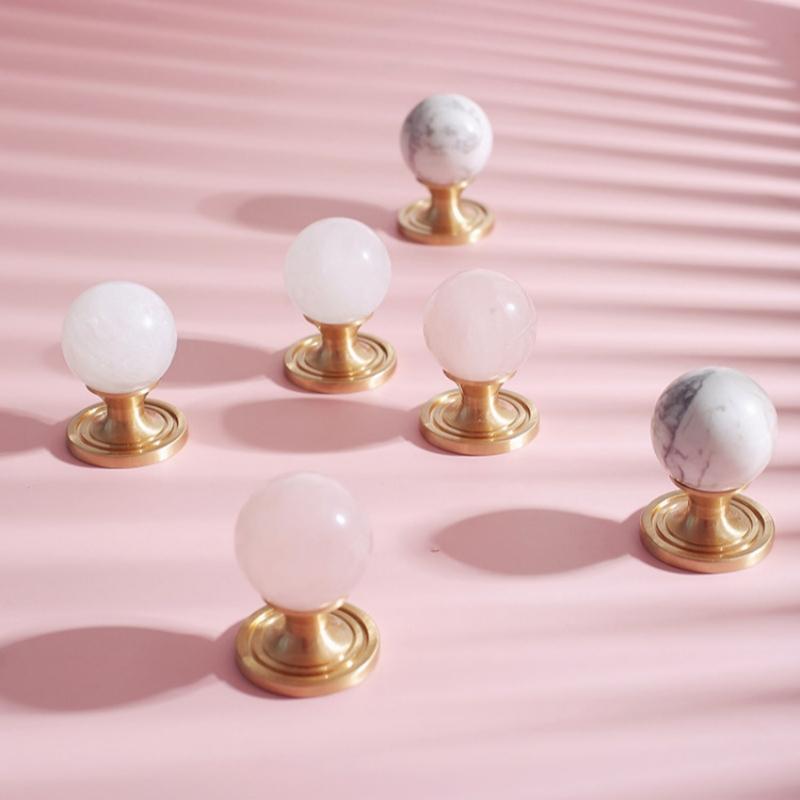 French Style Wardrobe Door Handles Personality Marble Crystal Brass Pulls for Cabinet Cupboard Dresser Drawer Furniture Hardware