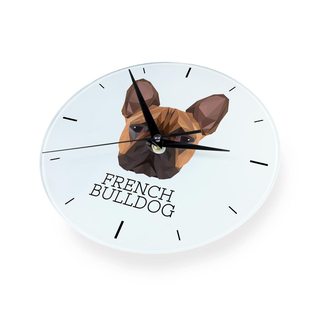 Buldog Francuski -Geometryczny Zegar Ścienny Ze Zdjęciem I Napisem Marki Art-Dog