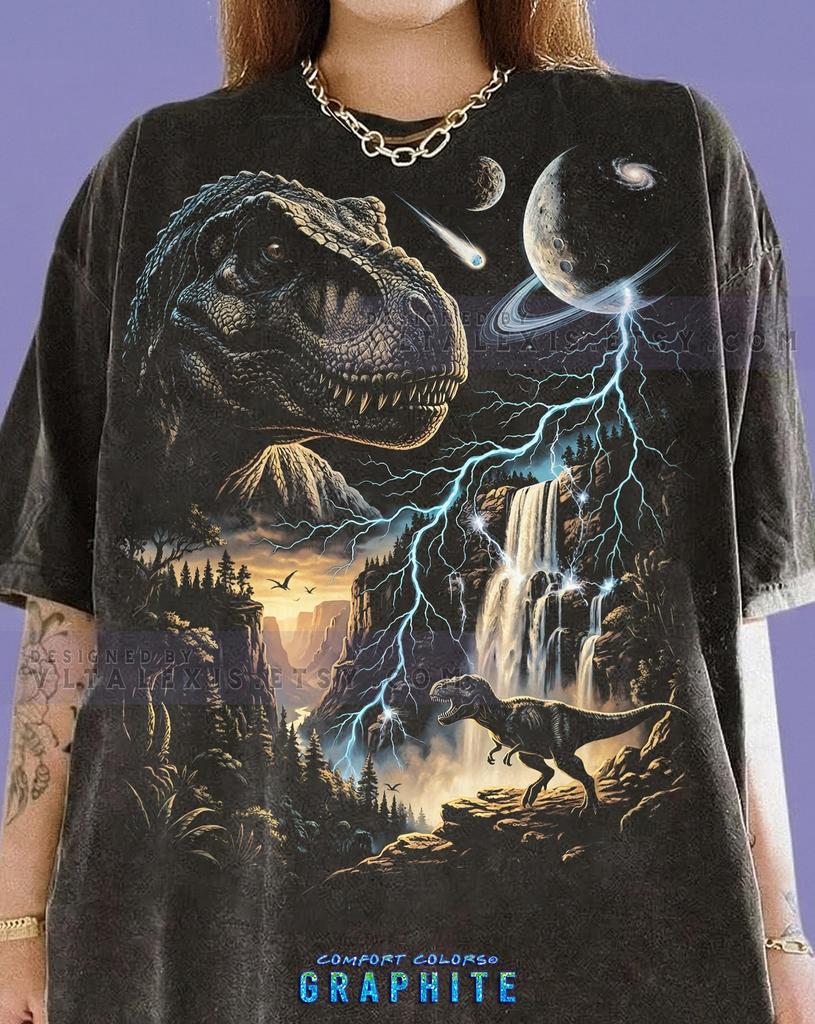 T-Rex Dinosaur Prehistoric Creature Vintage Bootleg Comfort Colors® Tshirt, Retro 90S Space Lightning Forest Waterfall Wildlife Nature Tees,