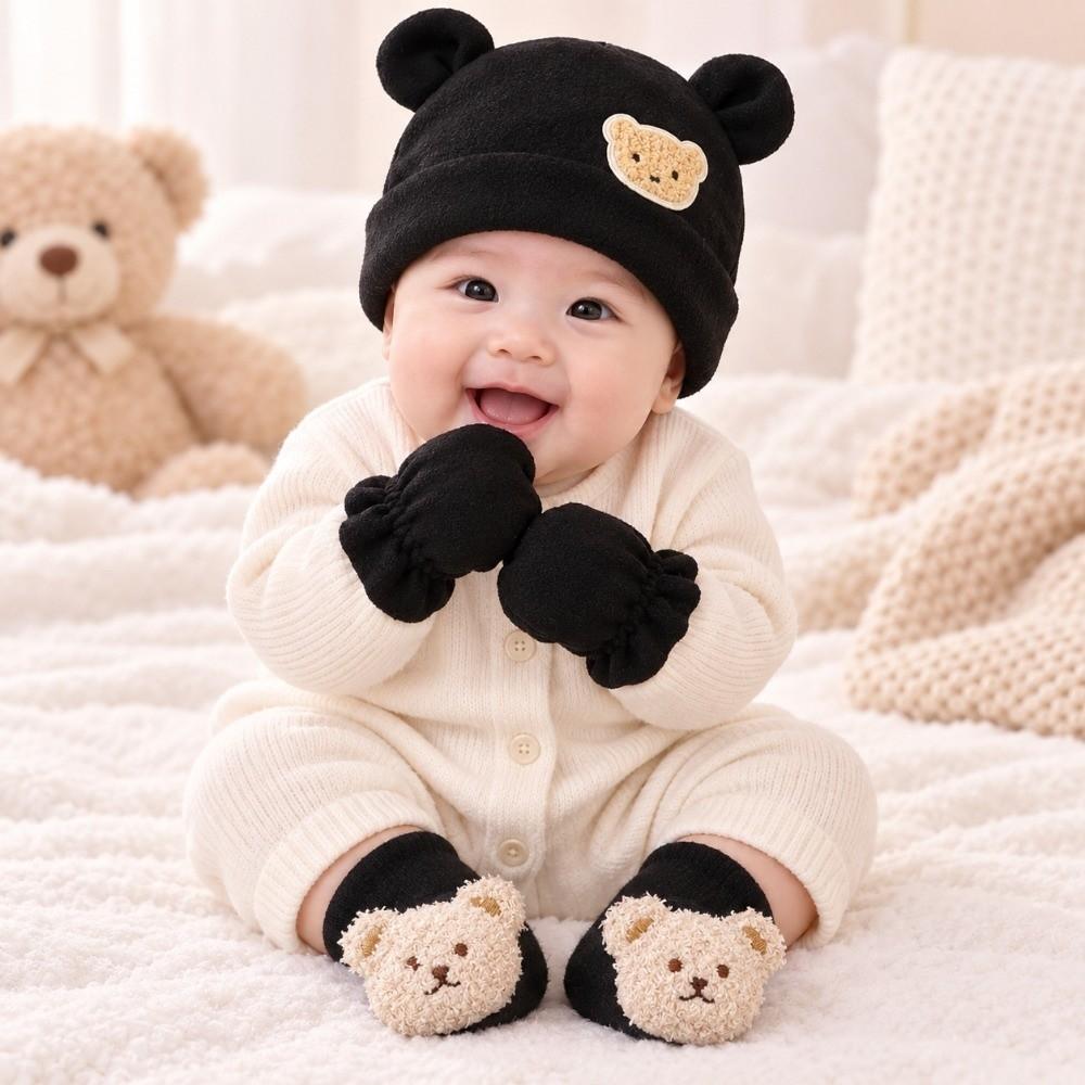 Elastic Newborn Hat Warm Infant Mittens Fashion Baby Hat Gloves Socks Set Gift