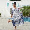 EDOLYNSA Повседневный кафтан с принтом тай-дай, полосатый халат с v-образным вырезом и рукавами «летучая мышь», 2023, женская пляжная одежда, макси-платья, накидки Q1218