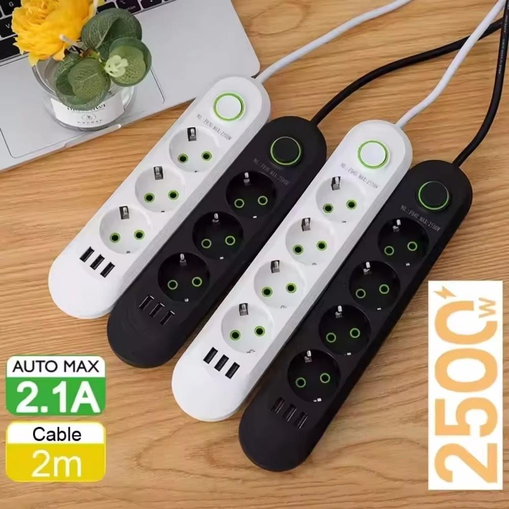 Удлинитель 2 м, розетка с вилкой EU, 3 USB-порта, AC розетка, сетевой фильтр, блок питания для офиса