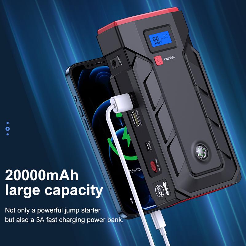 ZapZone 20000mAh Car Jump Starter 2000A - Портативный аварийный усилитель аккумулятора с двумя зарядными устройствами USB, подходит для разряженных автомобильных аккумуляторов и телефонов