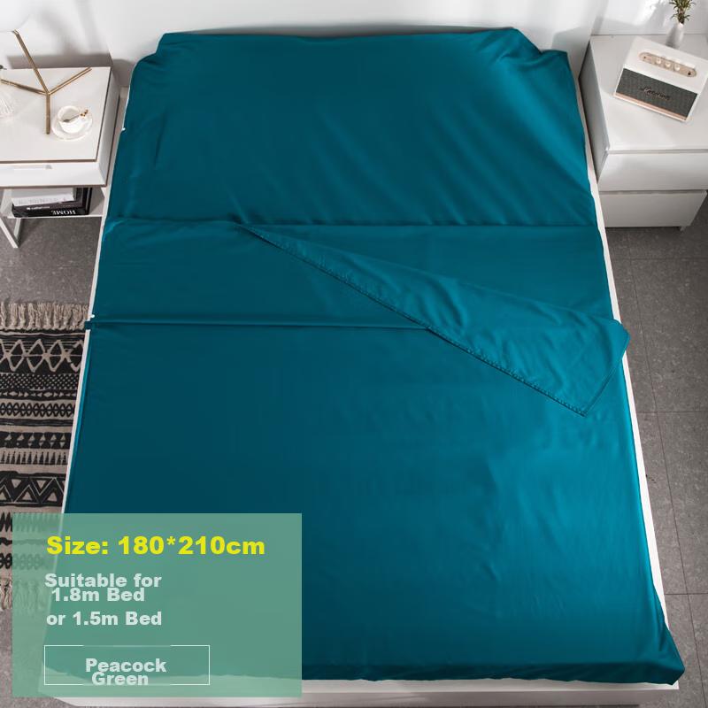 Xinqin Sleeping Bag Travel Anti-Dirt Sheet, 60 Count Sateen Hotel Anti-Dirt Bed Cover, Widened Portable, Peacock Green, 120*210cm