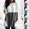 Long-sleeved Stitching Casual Pocket T-shirt Blouse Women's Clothing