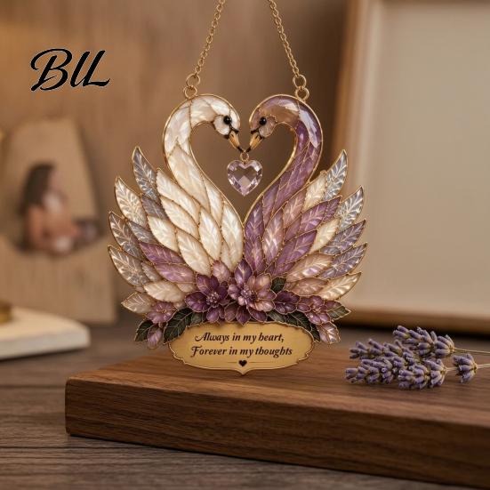 Sunlight Prism Ornament Stained Glass Style Swan Pendant, Decorative Acrylic Suncatcher for Window Car Heart Shaped Decor And Christmas Tree Ornament,
