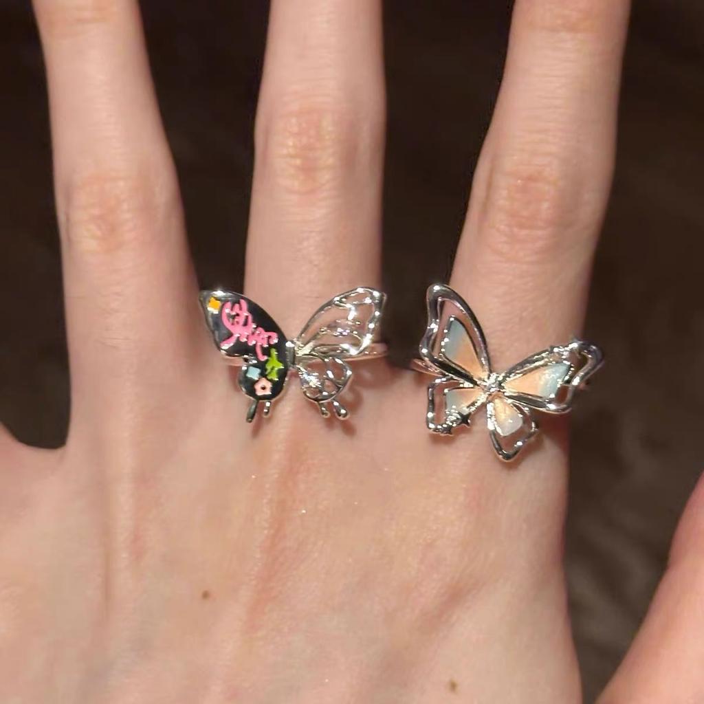 Color Butterfly Graffiti Ring Temperament Enamel High Sense Niche Simple Unique Versatile Ring Women