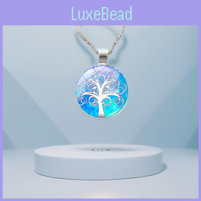 Элегантное ожерелье-подвеска с узором дерева цвета винтажного серебра с классическим стеклянным кабошоном