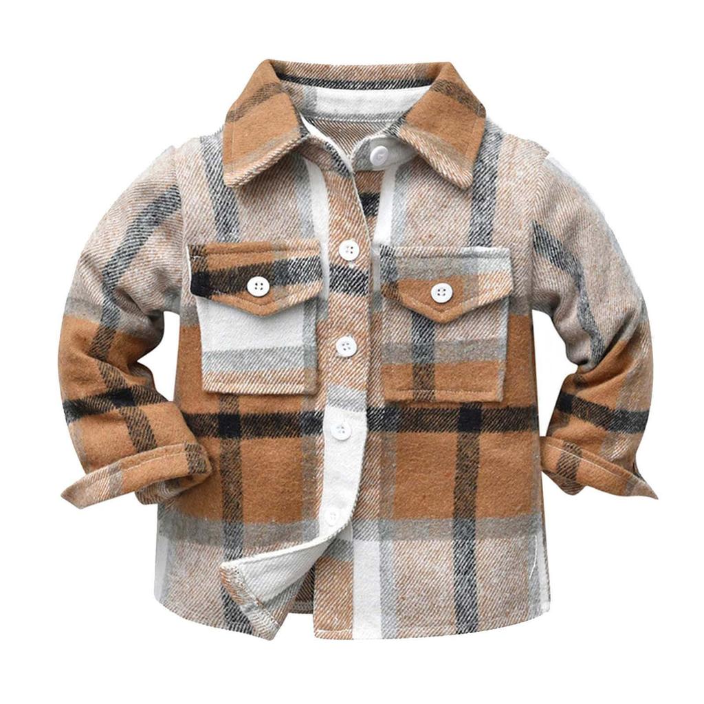 Kids Toddler Flannel Shirt Jacket Plaid Long Sleeve Lapel Button Down Shacket Baby Boys Girls Fall Shirt Coat Outwear