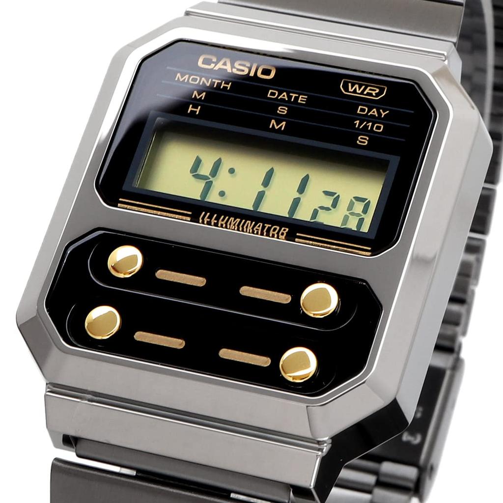 CASIO A100WEGG-1A2 retro design digital watch men's international model black x gold