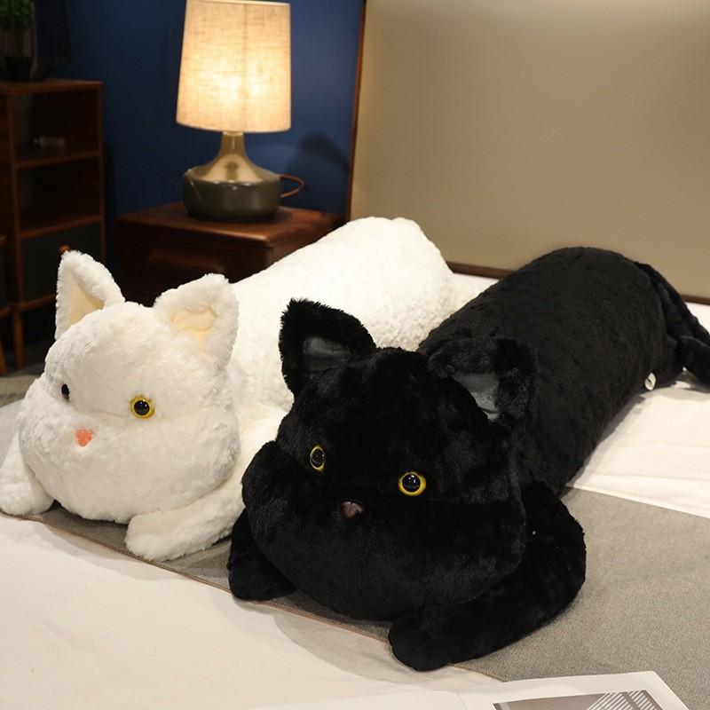 Adorable Black Cat Plush Pillow Long Soft Cuddle Toy For Sleeping And Playing