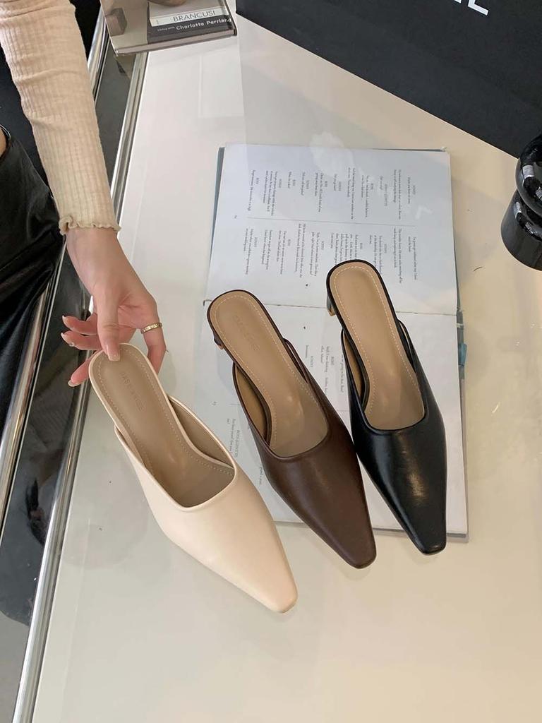 Модные женские шлепанцы с острым носком, новые поступления 2024 года, модные уличные туфли-мюли, толстые средние каблуки, повседневные шлепанцы-мюли