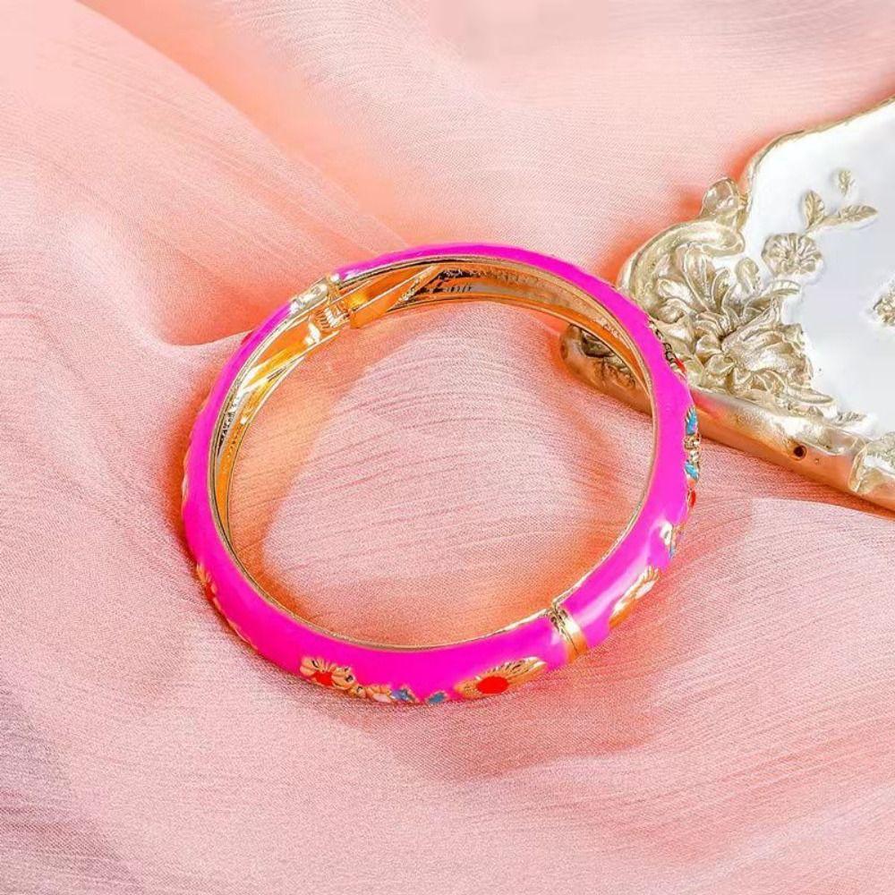 Double Bangle Peony Filigree Flower Bangle Enamel Women's Hand Bracelet Jewelry