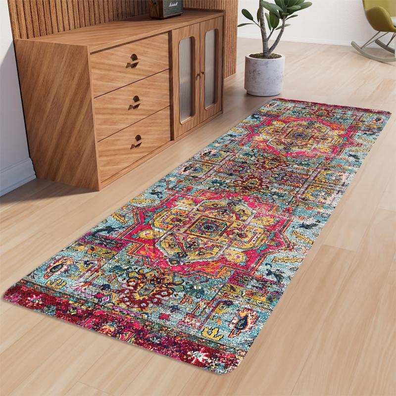 Vintage Persian Runner Rug, Non-Slip Hallway Carpet, Bohemian Floral Pattern Floor Mat for Entryway  Home Decor