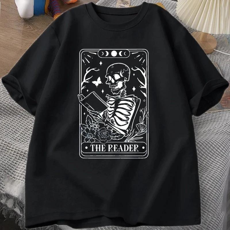 Reader Tarocchi T-shirt Teschio Lettura T-shirt Summer Book Lover Bookish T-shirt Da Donna T-shirt Grafiche