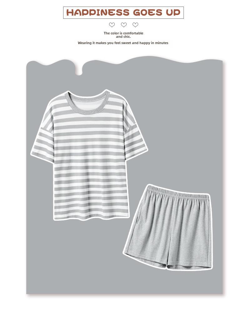 Женская летняя пижама 2023 года с короткими рукавами и нагрудными подушечками — легкий хлопковый комплект домашней одежды с антивыпуклыми точками для комфортного сна.