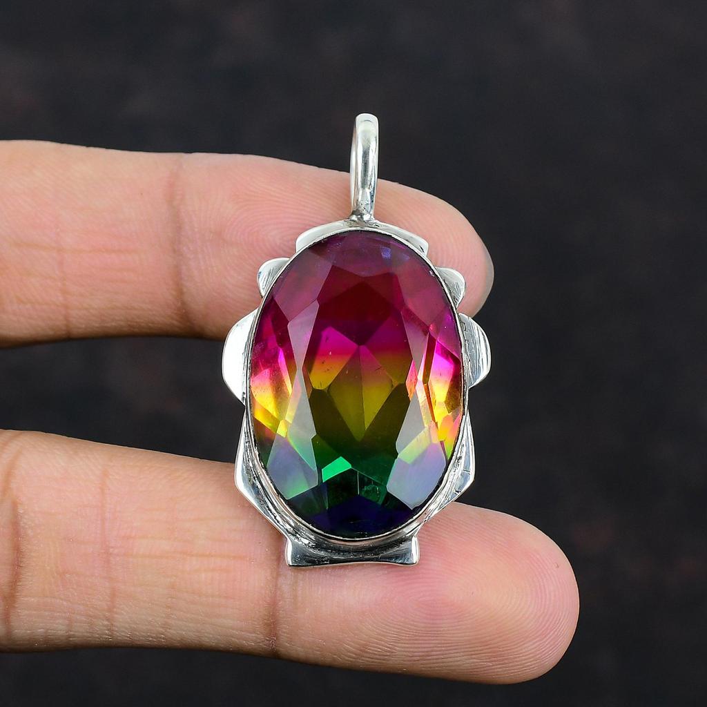 Кулон с ограненным турмалином, драгоценный камень, изящное ювелирное изделие, кулон из стерлингового серебра 925 пробы, ручная работа, многотурмалиновые ювелирные изделия, подарки для мамы