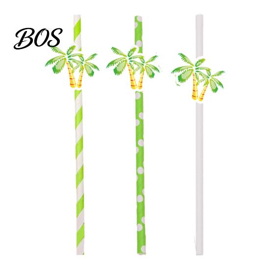 Multi-person Party Straws 20Pcs Disposable Paper Straws, Hawaiian Palm Tree Drink Cocktail Green Coconut Summer Decor Virgin Wood Pulp
