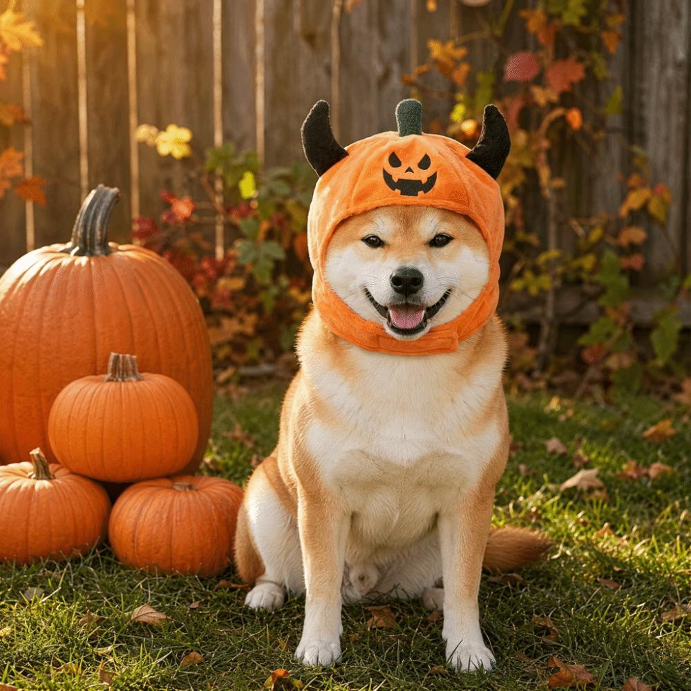 Fashionable Pumpkin Pets Hat Plush Ox Horn Cat Cap Creative Halloween Dog Hat Pet Accessories