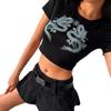 2024 Dragon Print Women's Cotton Crop Top - Short-Sleeve, Versatile Chinese Style Fashion.