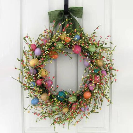 Венок из пасхальных яиц 17,7 дюймов, венок ручной работы с искусственными цветами, весенний декор яиц, цветной