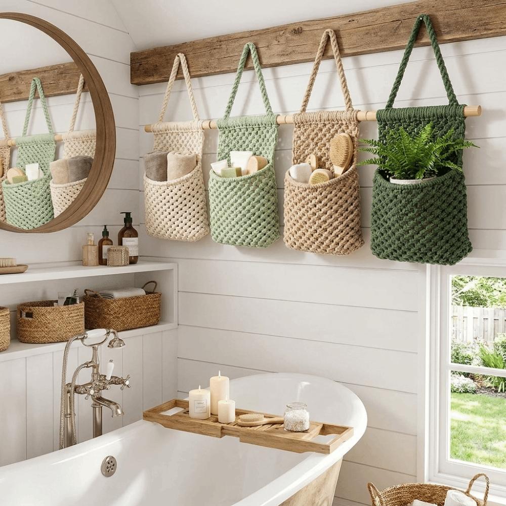 Wall Mount Wall Hanging Storage Net Bag Hand Woven Key Phone Hanging Pouch Small Space