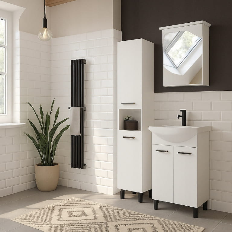 Bathroom cabinet with washbasin 55 cm, standing, white gloss, on MEA legs