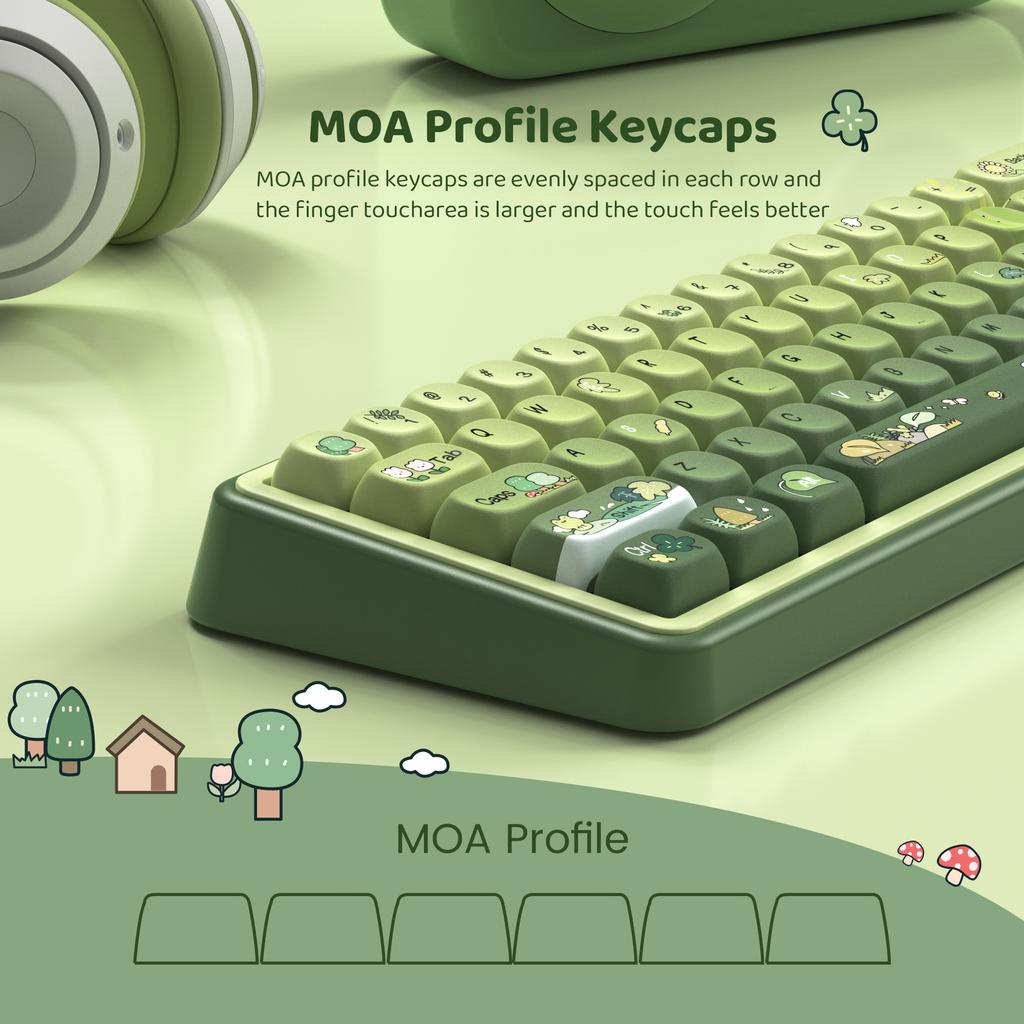 Xiaomi 132 Keys Green 5 Sides Dye Sublimation PBT Keycaps Cute MOA Profile Keycaps for Cherry Gateron MX Switches Mechanical Keyboards
