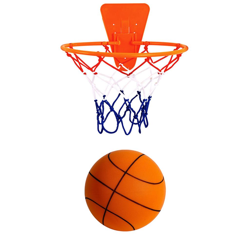 Indoor Silent Basketball Sports Bouncy Balls 18/21/24cm High Density Foam Material Kids Adults Ball Training With Portable Net