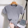 Summer Casual Knitted Short Sleeves Lady Shirt Fashion O-neck Short Womens Tops Korean Style Clothes With Tassels 28359