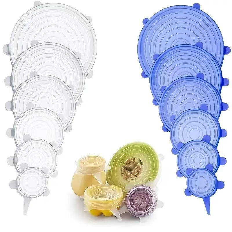 6Pcs Food Grade Silicone Preservation Cover Reusable Airtight Food Universal Dish Stretch Round Lids For Kitchen Accessories