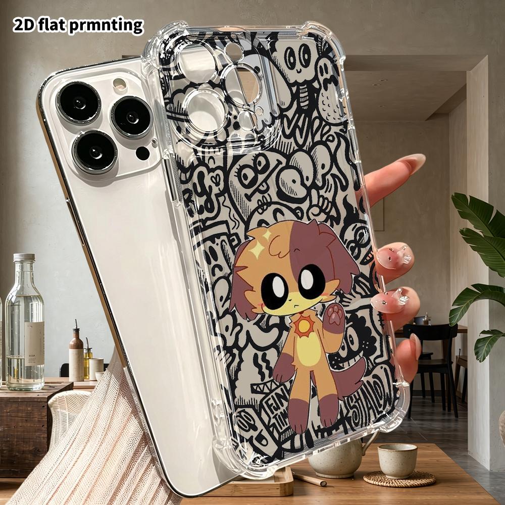 Phone case: 2D flat suitable for iPhone 18 17 16 15 14 13 Pro, transparent four corner protective case, two color kittens, Christmas and Halloween gif