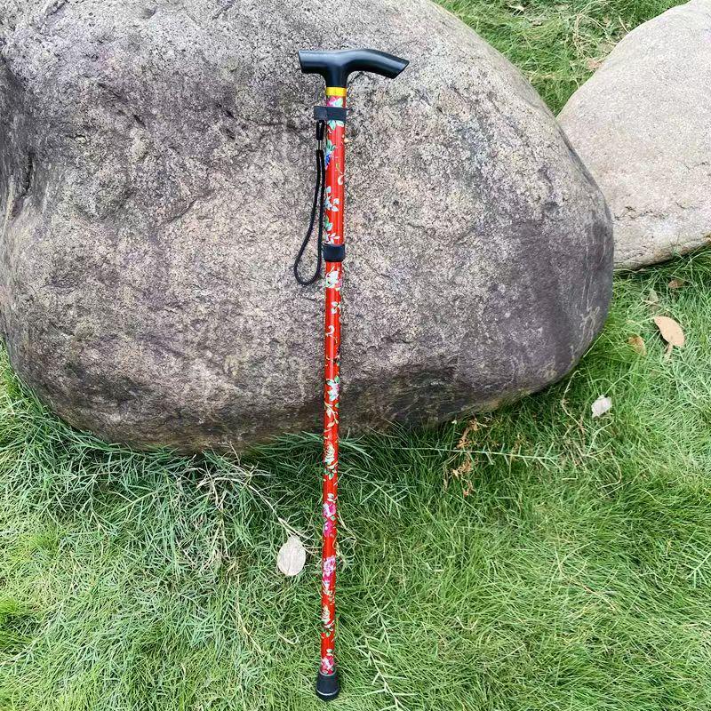 Telescopic Folding Walking Stick for Hiking - Printed Design with Straight Handle for the Elderly.